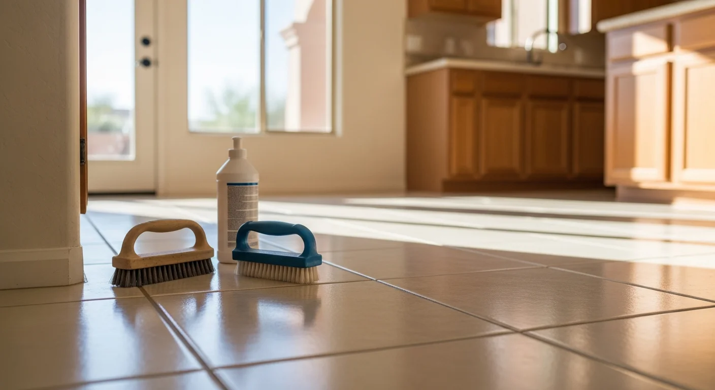 Clean tile floor with bright grout lines after professional cleaning