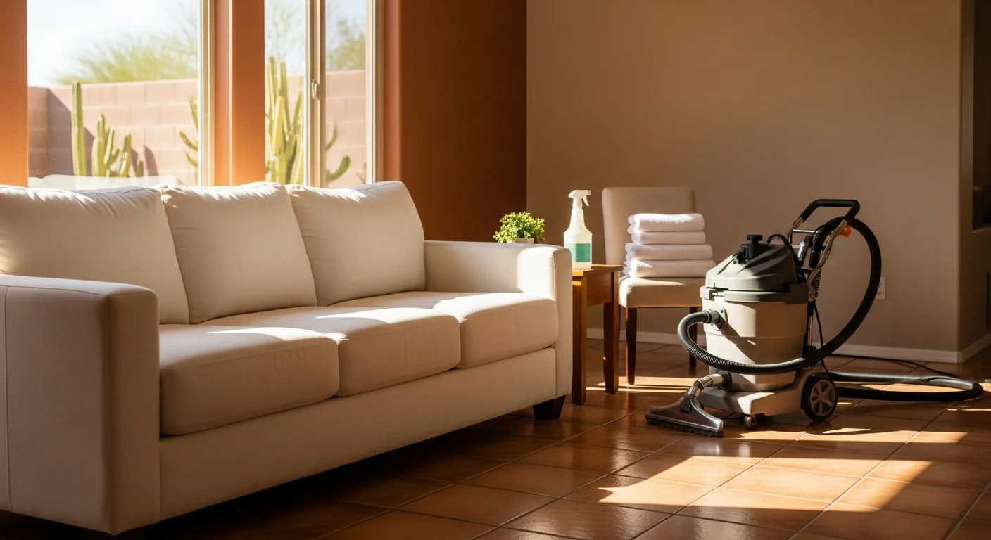 Clean upholstered couch after professional fabric cleaning service
